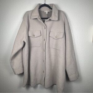 Barefoot Dreams Women's Beige Button Collared Jacket 2X Pockets Mid-Length